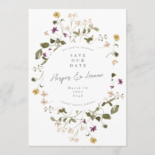 Gedroogde wilde bloem Pampas Floral Foto Save The Date (Voorkant)