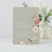 Gedroogde wilde bloemen BOHO Sage Green Wedding RSVP Kaartje (Staand voorkant)