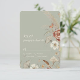 Gedroogde wilde bloemen BOHO Sage Green Wedding RSVP Kaartje