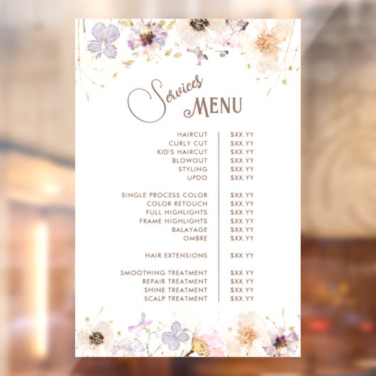 Gedroogde Wilde Bloemen Diensten Menu Raamsticker (Vel 2)