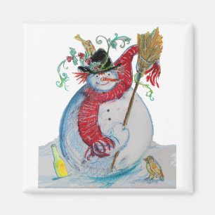 GEDROOKT SNOWMAN MAGNEET