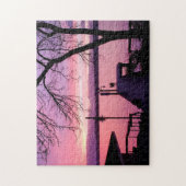 Gedroomd paar op dok met roze zonnehemel legpuzzel (Verticaal)