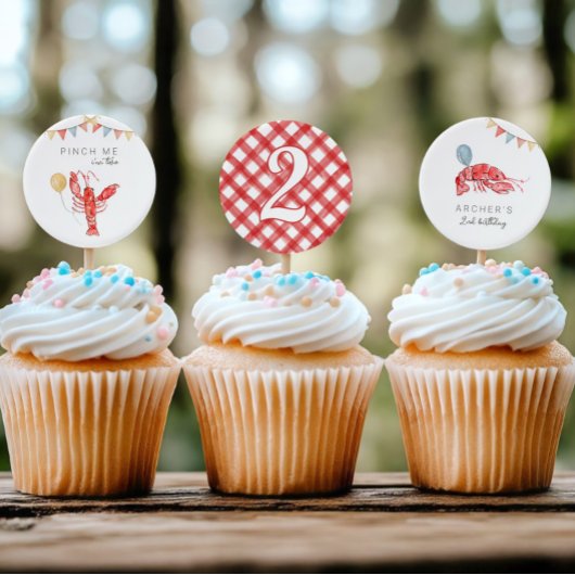 Gedrukt 2" Crawfish Verjaardag Cupcake Toppers