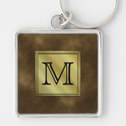 Gedrukt aangepast Afbeelding monogram. Bruin. Sleutelhanger (Voorkant)