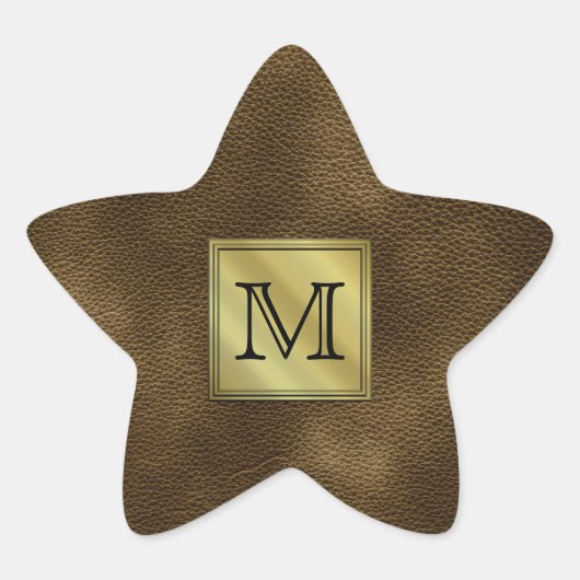 Gedrukt aangepast Afbeelding monogram. Bruin. Ster Sticker (Voorkant)