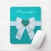 Gedrukt Aquamarine Heart Faux Jewel & Bow Muismat (Met muis)