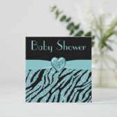 Gedrukt Blauwgroen hart en Zebra Glitter-Baby show Kaart (Staand voorkant)