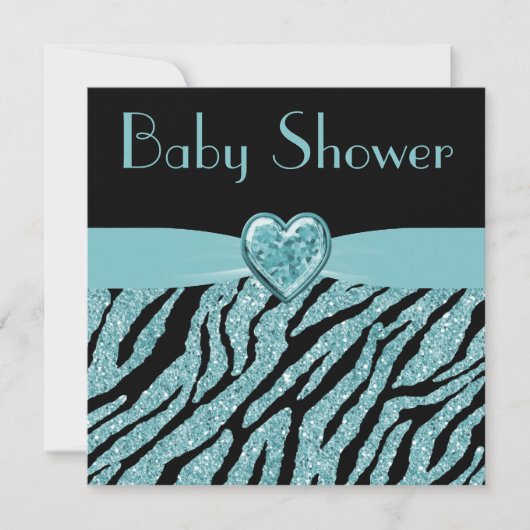 Gedrukt Blauwgroen hart en Zebra Glitter-Baby show Kaart (Voorkant)