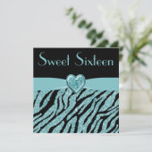 Gedrukt Blauwgroen hart & Zebra Glitter Sweet 16 Kaart (Staand voorkant)