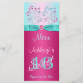 GEDRUKT BOOG Roze, Aqua Bloemzoet 16 Menu Kaart (Voorkant)