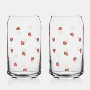 Gedrukt Can Glass aardbeienpatroon, Set van 2 Blikvorm Glas