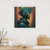 Gedrukt Dakloos man in de moderne elektronische we Poster (Keuken)