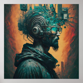 Gedrukt Dakloos man in de moderne elektronische we Poster