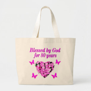 GEDRUKT DOOR GOD VOOR 80 JAAR, PLATTELIJK ONTWERP GROTE TOTE BAG
