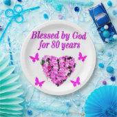 GEDRUKT DOOR GOD VOOR 80 JAAR, PLATTELIJK ONTWERP PAPIEREN BORDJE (Feest)