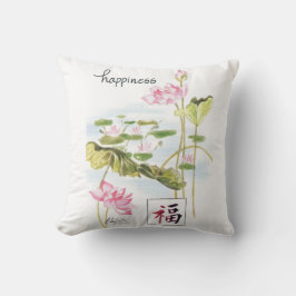 Gedrukt eenwoord geluk met waterLillies Kussen