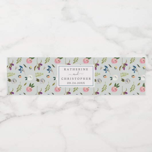 Gedrukt Floral Pattern Wedding Waterfles Etiket (Enkel label)