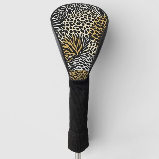 Gedrukt gemengd dier zebra luipaard tijger gemengd golfheadcover (Voorkant)