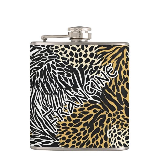 Gedrukt gemengd dier zebra luipaard tijger gemengd heupfles (Voorkant)
