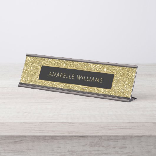 Gedrukt Gold Glitter Texture Modern Bureau Naambordje (Voorkant)
