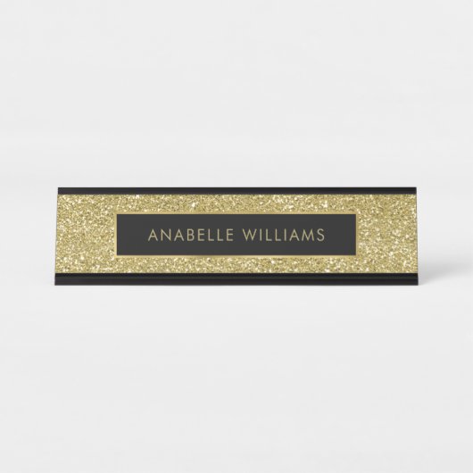 Gedrukt Gold Glitter Texture Modern Bureau Naambordje (Voorkant)