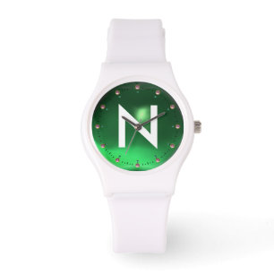 GEDRUKT GROEN JADE EDELSTEEN MONOGRAM HORLOGE