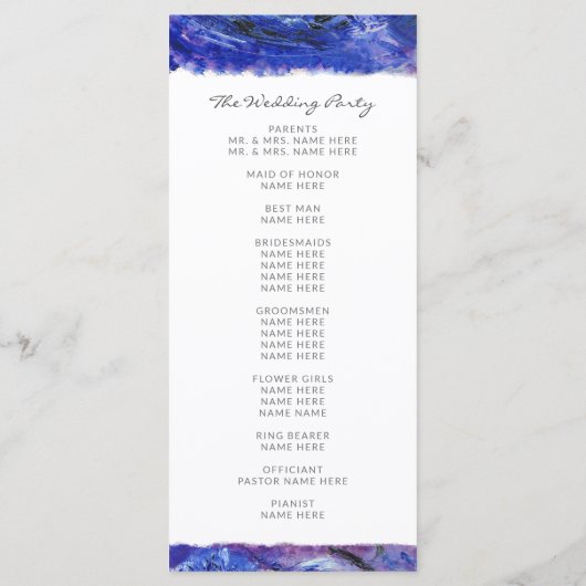 Gedrukt huwelijk programmakaart (Achterkant)