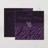 Gedrukt juweel hart en Zebra Glitter 21ste verjaar Kaart (Voorkant / Achterkant)