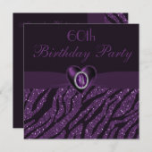 Gedrukt juweel hart en Zebra Glitter 60e verjaarda Kaart (Voorkant / Achterkant)