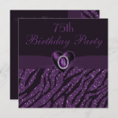 Gedrukt juweel hart en Zebra Glitter 75e verjaarda Kaart (Voorkant / Achterkant)