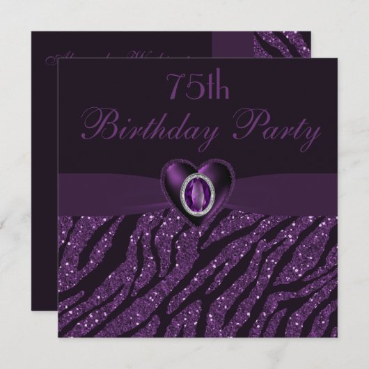 Gedrukt juweel hart en Zebra Glitter 75e verjaarda Kaart (Voorkant / Achterkant)