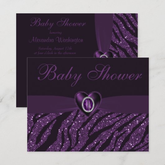 Gedrukt juwethart en Zebra Glitter-Baby shower Kaart (Voorkant / Achterkant)