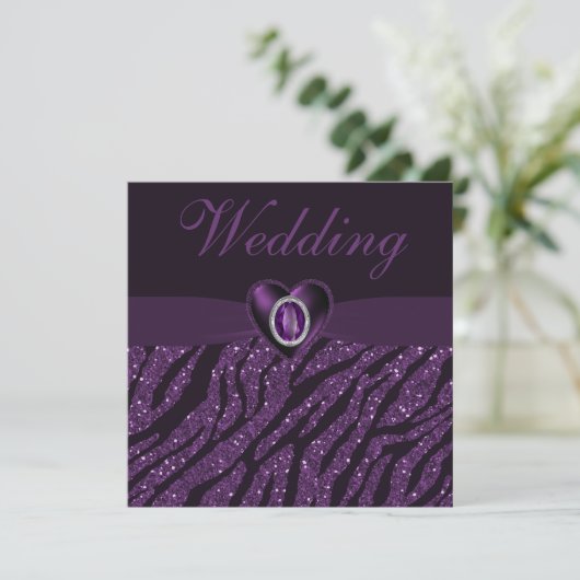 Gedrukt juwethart en Zebra Glitter Wedding Kaart (Staand voorkant)