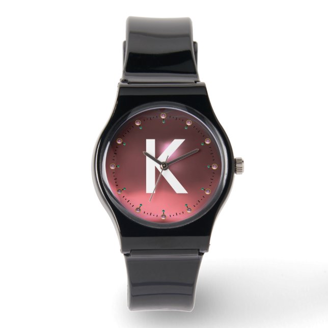 GEDRUKT LICHTROZE EDELSTEEN MONOGRAM HORLOGE (Voorkant)