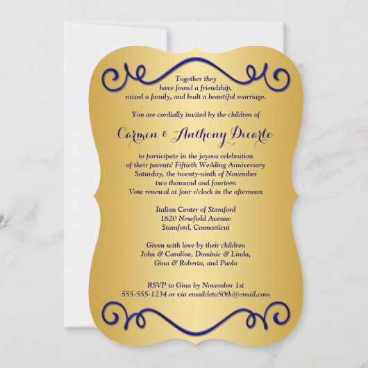 GEDRUKT LINT 50e verjaardagsuitnodiging - Blauw 2 Kaart (Achterkant)