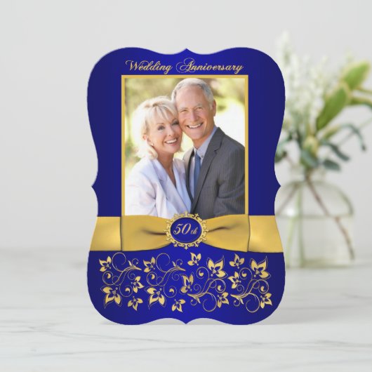 GEDRUKT LINT 50e verjaardagsuitnodiging - Blauw 2 Kaart (Staand voorkant)