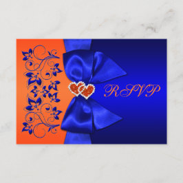 GEDRUKT LINT Blauw, Oranje Bloem Bruiloft RSVP Kaartje