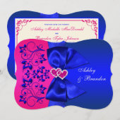 GEDRUKT LINT Blauw, Roze Bloemen Huwelijksuitnodig Kaart (Voorkant / Achterkant)