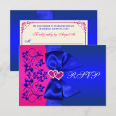 GEDRUKT LINT Blauwe, Roze Bloemen Bruiloft RSVP Ka Kaartje (Voorkant / Achterkant)