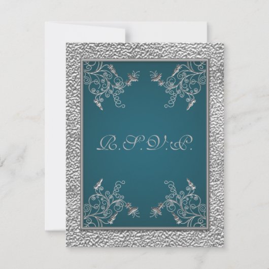 GEDRUKT LINT Blauwgroen op FAUX Pewter RSVP-kaart RSVP Kaartje (Voorkant)