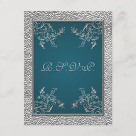 GEDRUKT LINT Blauwgroen op FAUX Pewter RSVP-kaart RSVP Kaartje