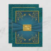 Gedrukt lint Gouden, Teal RSVP kaart (Voorkant / Achterkant)