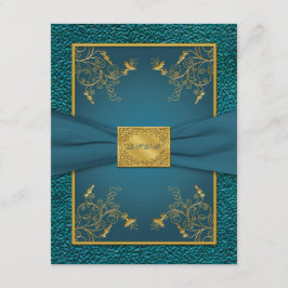 Gedrukt lint Gouden, Teal RSVP kaart