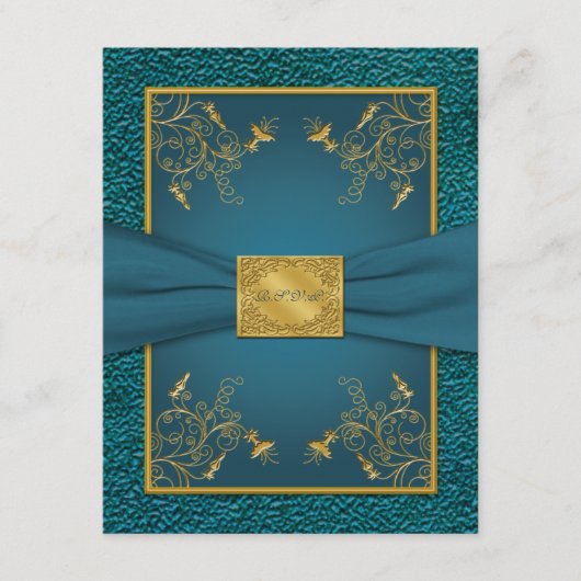Gedrukt lint Gouden, Teal RSVP kaart (Voorkant)