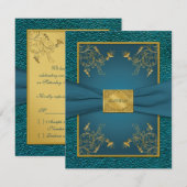 Gedrukt lint Gouden, Teal RSVP kaart (Voorkant / Achterkant)