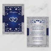 GEDRUKT LINT Navy, Zilveren Bloemen Behuizing Kaar Informatiekaartje (Voorkant / Achterkant)