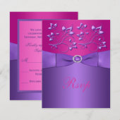 GEDRUKT LINT Paarse Fuchsia Bloemen RSVP Kaart (Voorkant / Achterkant)