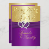 GEDRUKT LINT Paarse, gouden bloemige bruiloft uitn Kaart (Voorkant / Achterkant)