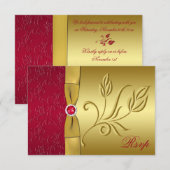 GEDRUKT LINT Rode, Gouden Bloem RSVP Kaart (Voorkant / Achterkant)