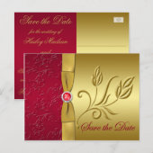 GEDRUKT LINT Rood, Goud Save the Date Kaart (Voorkant / Achterkant)